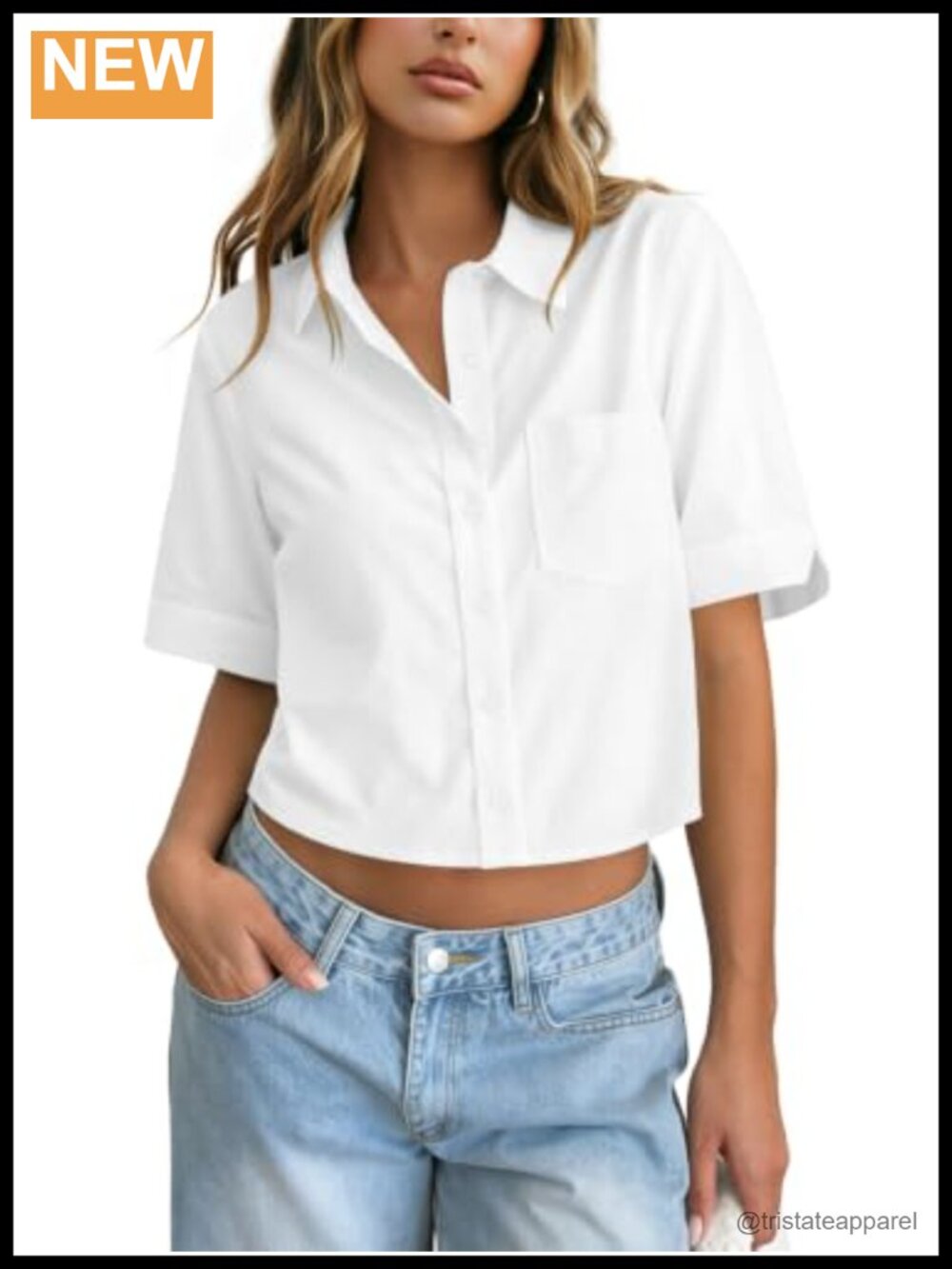 Women's Cropped Button Down Shirt Short Sleeve Viscose Top Summer Casual
